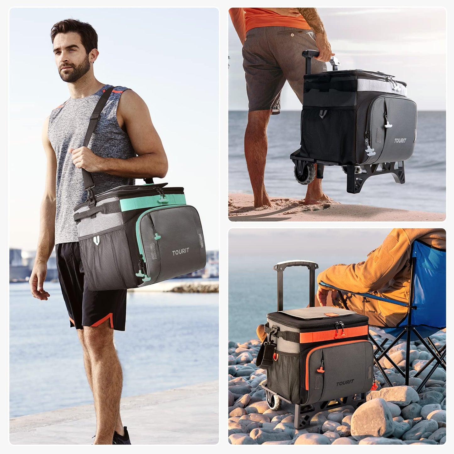 TOURIT 50-Can Collapsible Rolling Cooler Leakproof Insulated Soft Cooling Bag with Wheels and All-Terrain Cart for Beach, Camping, Patio Travel, Outdoor, Ball Fields