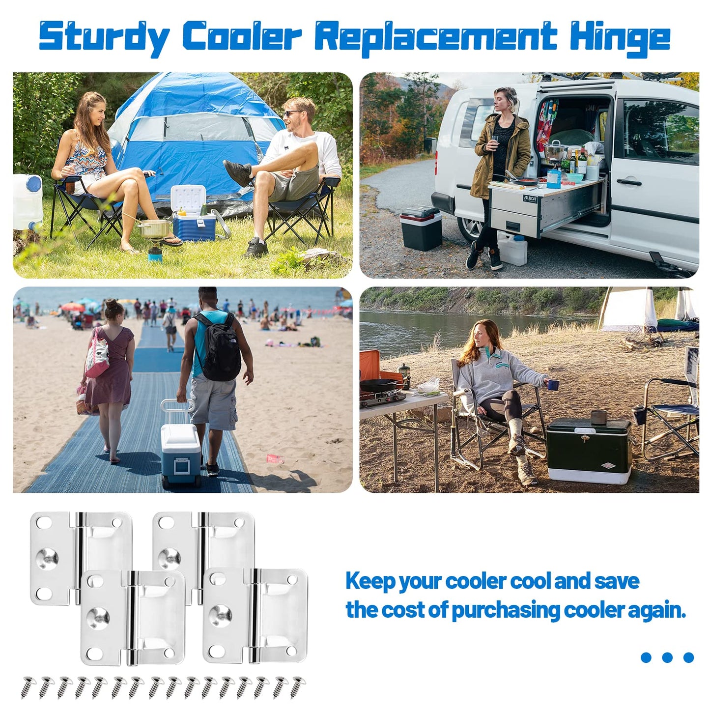 Alocs Cooler Hinges Replacement for Coleman, Stainless Steel Camping Coolers Accessories Replaces Coleman Ice Chest Hinges 5250 5286b 6262 6270 6286 5235 (4 Pack)