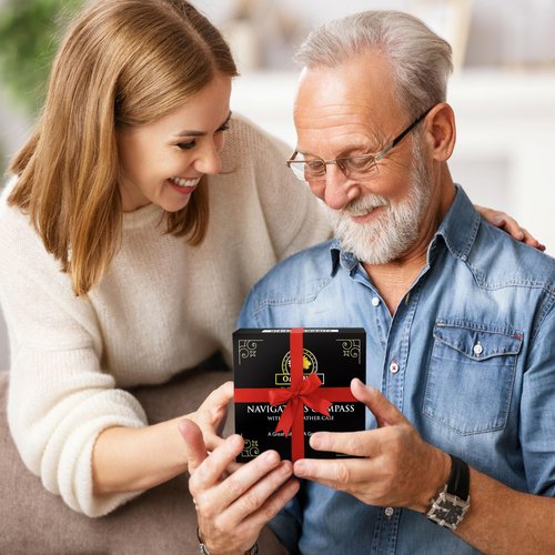 Navigator's Watch Compass - Mens, Husband, Dad, Boyfriends Gifts Ideas- Magnetic Hiking Compass in Leather Case - Christmas or Birthday Gifts for Him, Her, Wife, from Daughter or Son