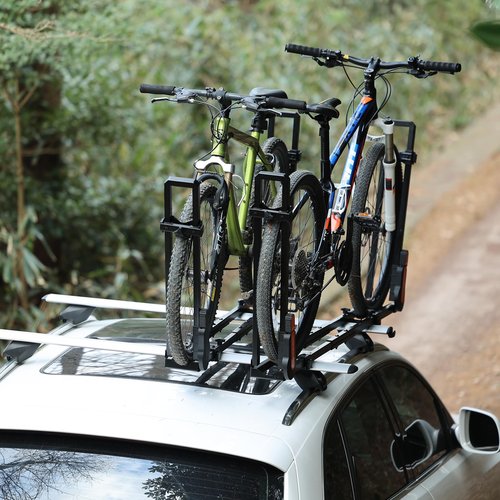 TOOENJOY Rooftop Bike Rack for Car SUV, Upright Roof Mount Bicycle Rack with 2 Arms for Movable Crossbar, 2 Bike Carrier