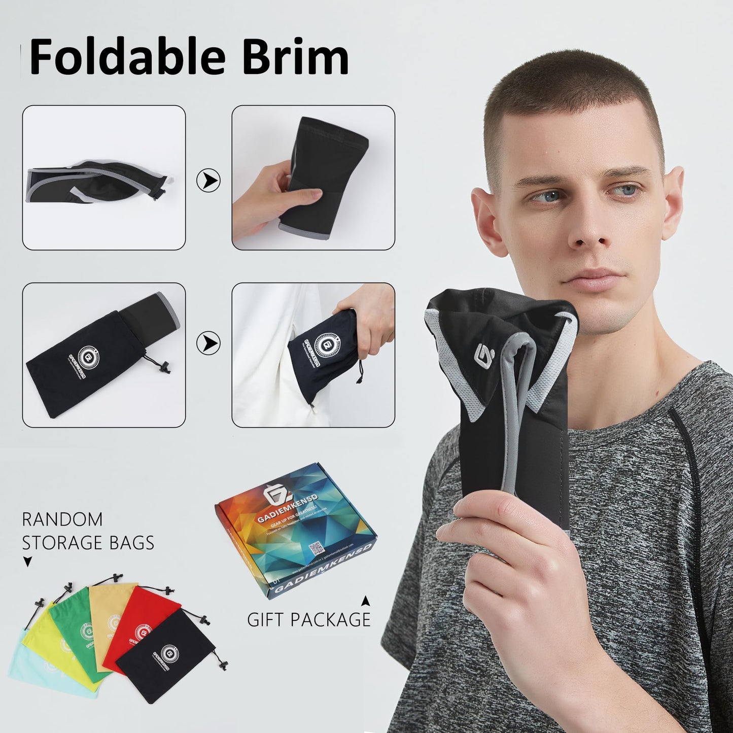 GADIEMKENSD 2 Pack Foldable Sports Sun Hat Men Women UV Protection Baseball Cap Reflective Runner Hat Quick Drying Summer Hiking Hat Black Army Green