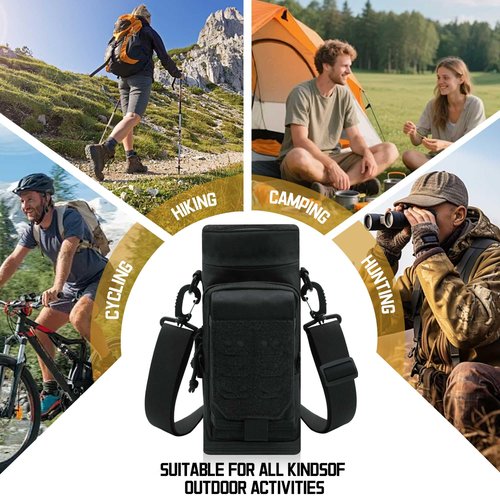 Black Molle Water Bottle Holder, Tactical Water Bottle Pouch with Strap, Adjustable Molle Water Bottle Carrier Bag for Hiking Camping Travel