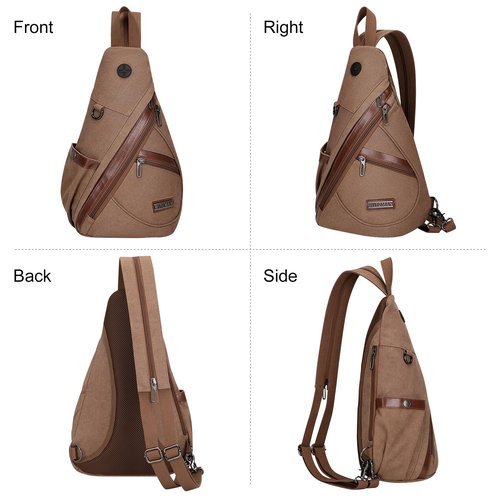 WITZMAN Canvas Sling Bag for Men Women Convertible Sling Backpack Crossbody Vintage Chest Bag Travel Casual Daypack（A8003 Brown）