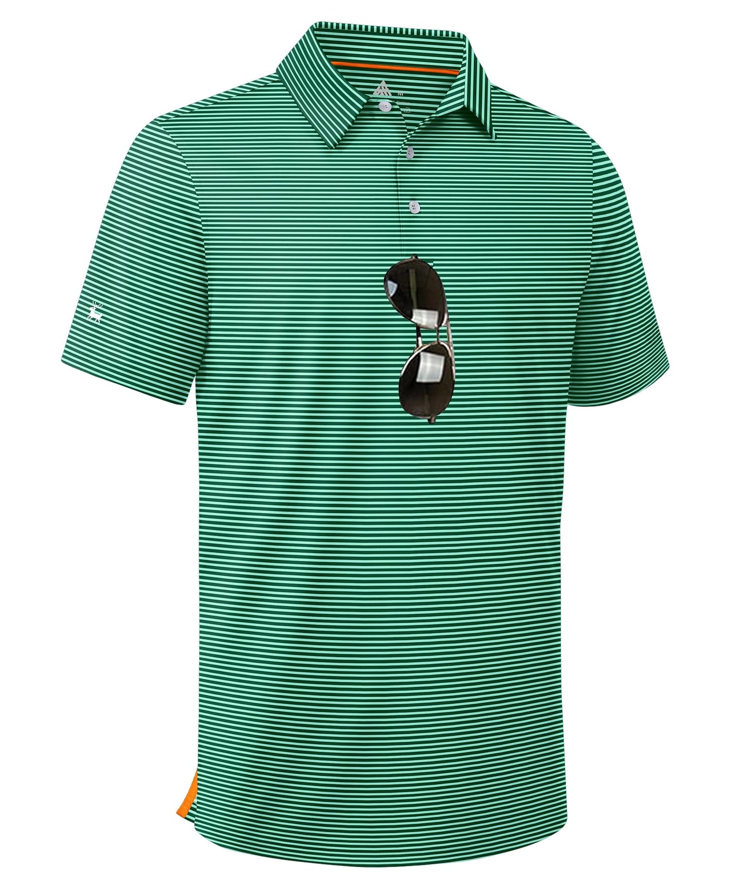 ZITY Men Golf Polo Shirts Short Sleeve Striped UPF 50+ Moisture Wicking Casual Collared Print T-Shirt for Men Green Striped