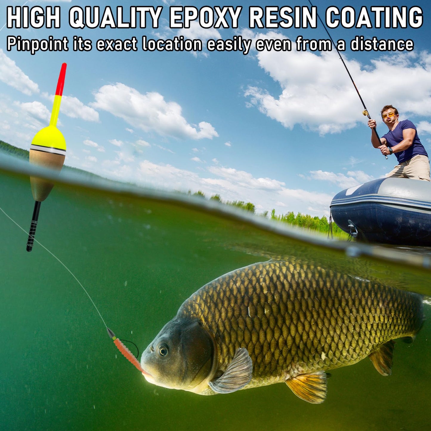 Alwonder 4-Pack Fishing Bobbers Floats, Buoyant Balsa Wood Body Spring Fishing Floats and Bobbers, Oval Bobber for Crappie Bluegills Trout Bass Panfish Catfish Walleyes 2.2“