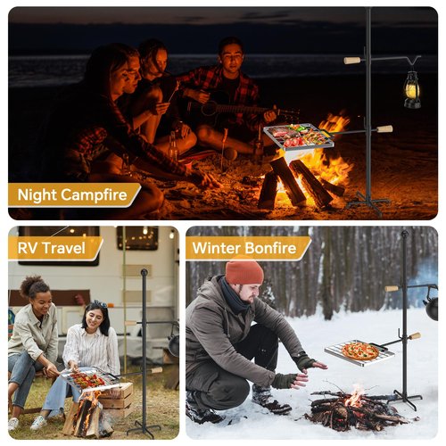 Mr IRONSTONE Campfire Grill Grate: Fire Pit Grill Grate with Swivel Handle, Campfire Cooking Equipment with Heavy Duty Steel, Over Fire Camp Grill For Outdoor Barbecue Camping and Cooking, Black