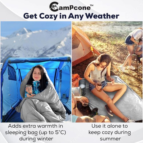 CAMPCONE Silky Sleeping Bag Liner Cold/Warm Weather–XL Travel Sheets for Hotel 85"×52"– Lightweight Sleep Sack with Zipper & Pillow Pocket-100% Polyester Adult Sleep Sack - Hotel Sleeping Bag. (Grey)