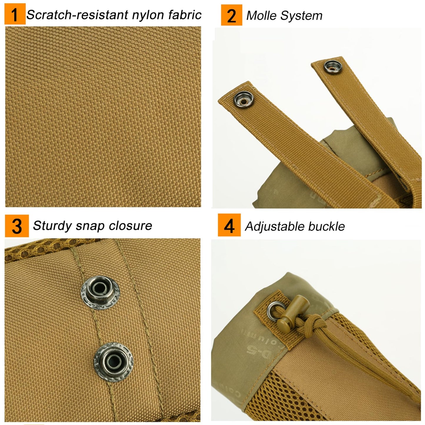 GGYCOB Water Bottle Holder Tactical Pack Molle System Travel Bag Hydration Carrier with Drawstring Open Top Nylon Waterproof (Wolf Brown)