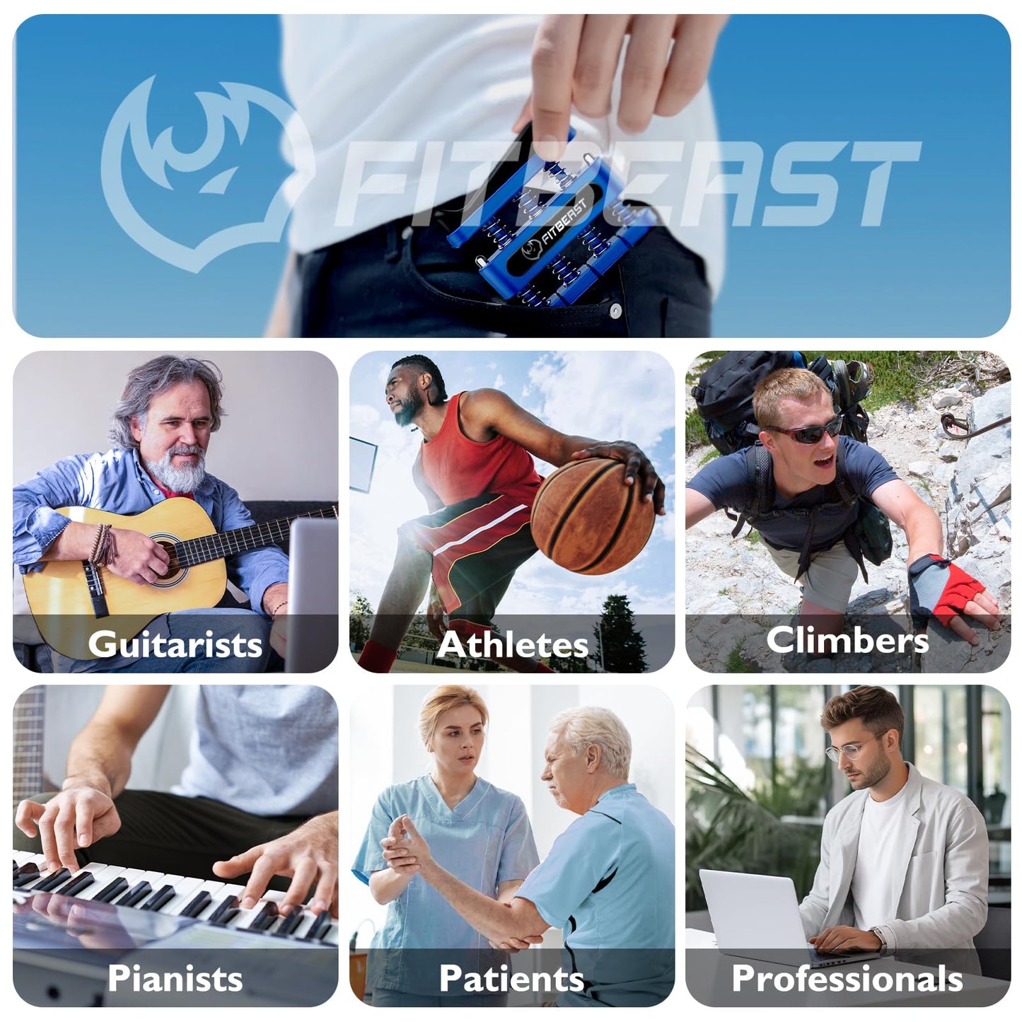 FitBeast Finger Strengthener, Finger Exerciser 4-Pack, Hand Exerciser for Improve Dexterity and Strength in Fingers, Hands, Forearms–Grip Strength Trainer for Musicians, Climbers (4 Piece Set)