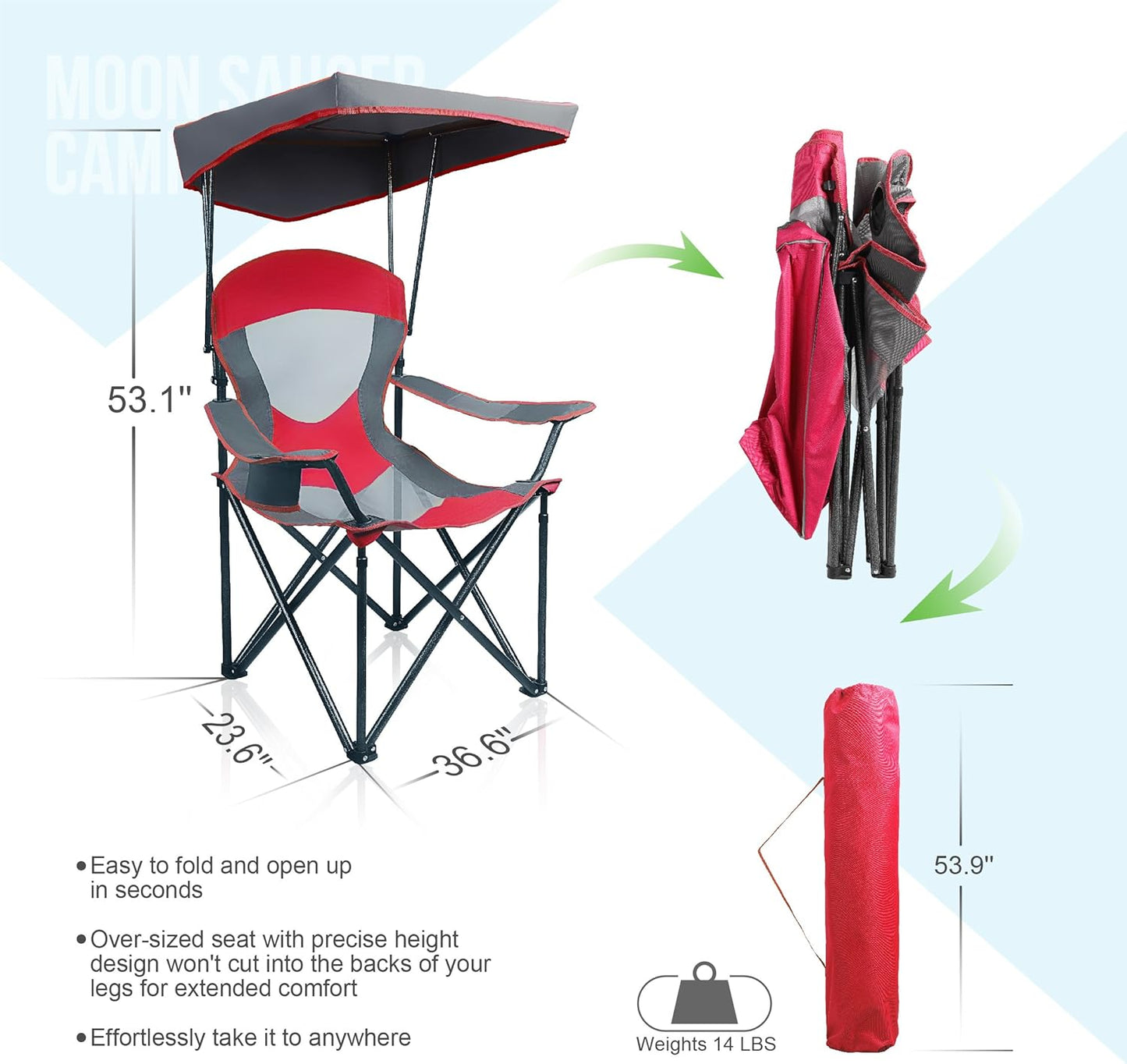 ALPHA CAMP Heavy Duty Canopy Lounge Chair Sunshade Hiking Travel Chair with Cup Holder