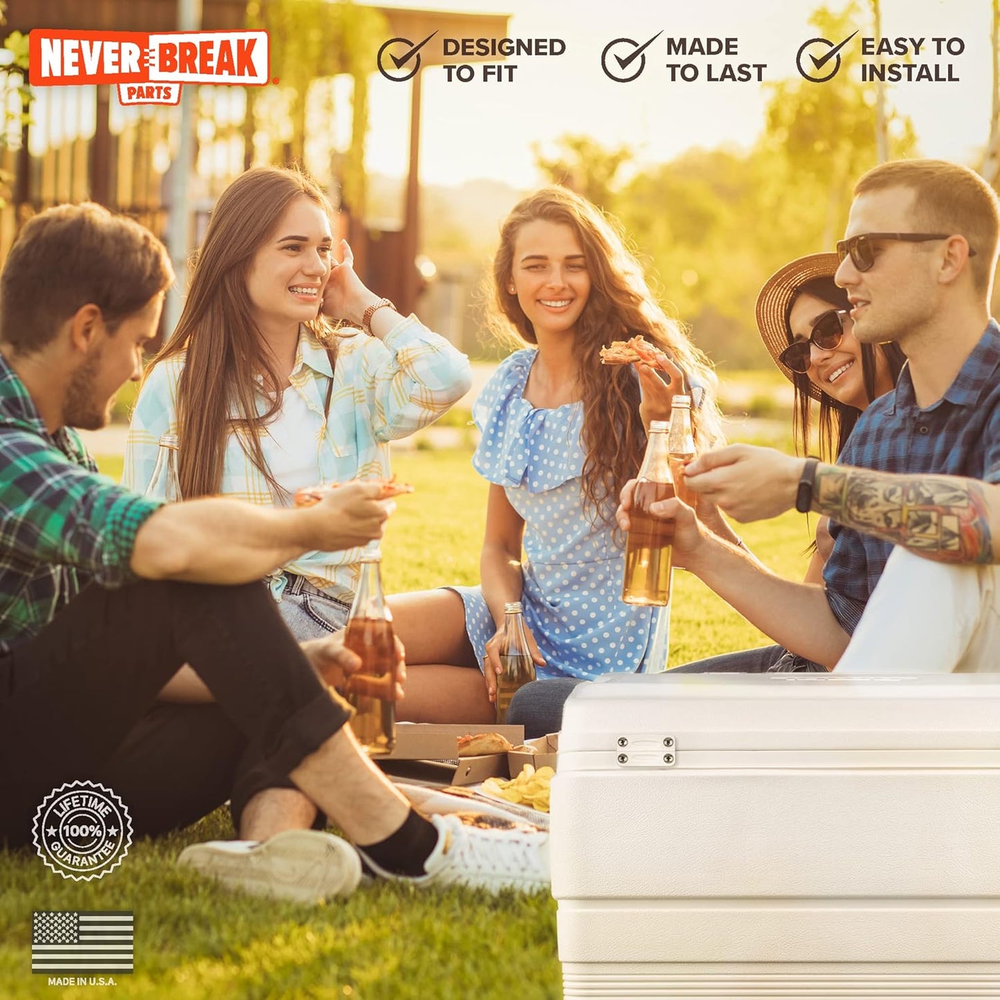 NeverBreak Parts - 2 Pack White Igloo Cooler Hinges Replacement with Screws | High Strength Igloo Cooler Replacement Parts | Igloo Parts kit for ice chests