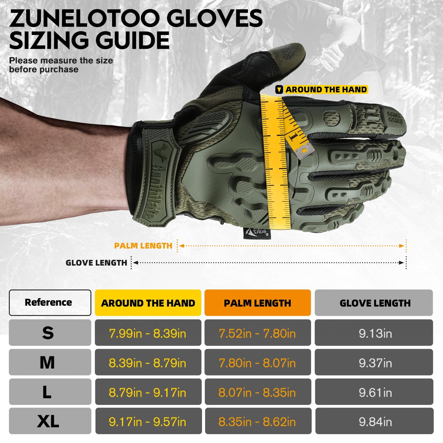 ZUNE LOTOO Tactical Gloves for Men, Green Touchscreen Motorcycle Glove Skeleton with Padded Impact Protection & Cut Resistant for Paintball Airsoft Range Riding Biker Work Medium