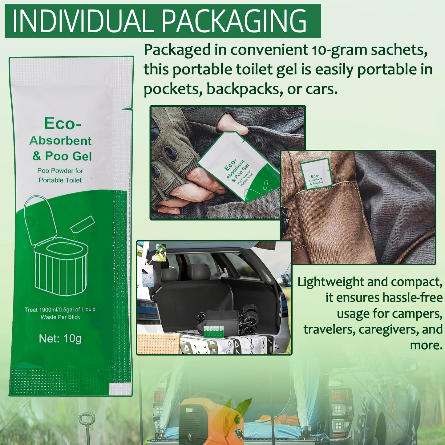 Aussio 30pcs Portable Toilet Absorbent Gel with 40pcs 6 Gallon Camping Toilets Bags, Poo Urine Powder for Hiking, Poos Gel for Portable Toilets, Camping Toilet Gesl Poo Powder for Outdoor Use