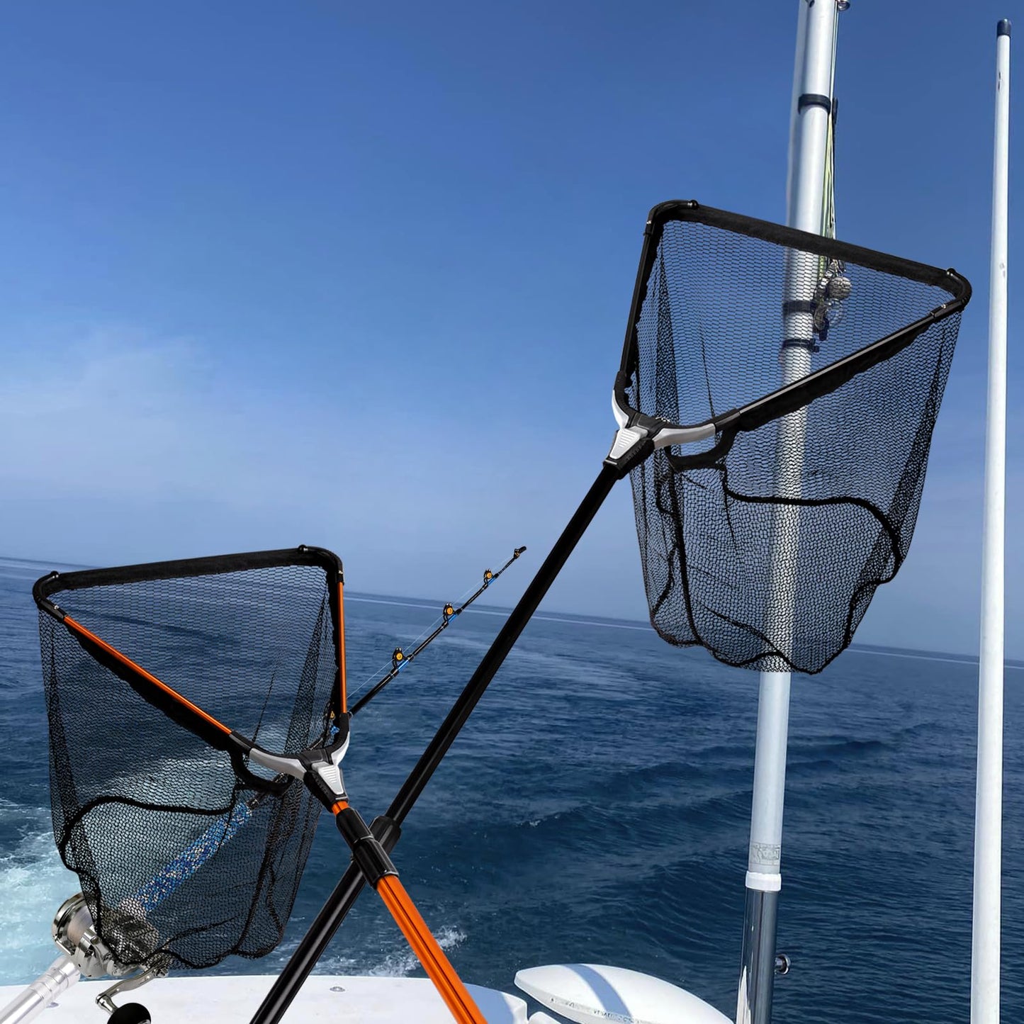 Fiblink Folding Aluminum Fishing Landing Net Fish Net with Extending Telescoping Pole Handle (Orange-Extend Length: 59-118 inches)