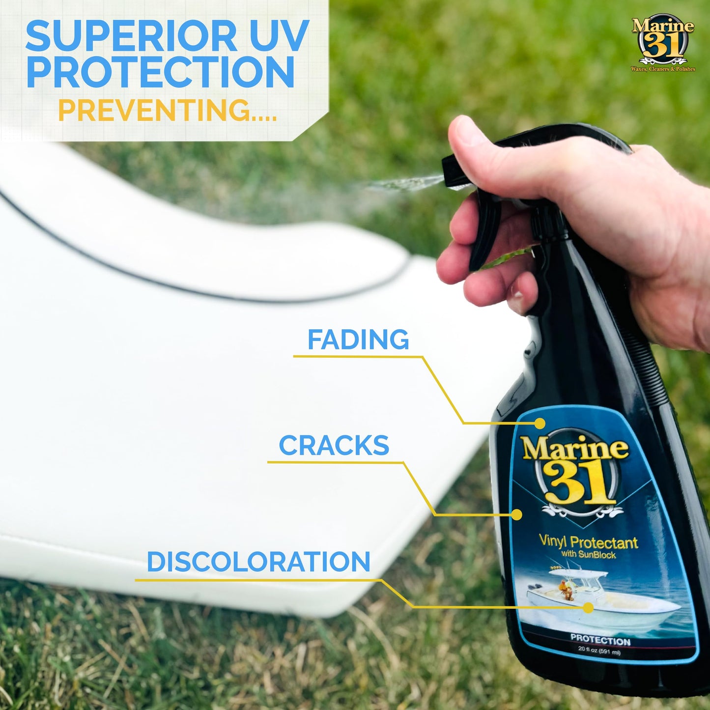 Marine 31 Vinyl Protectant with Sunblock | UV Protection for Interior & Exterior Vinyl | Clear Finish for Marine Surfaces | M31-432 | 128 oz