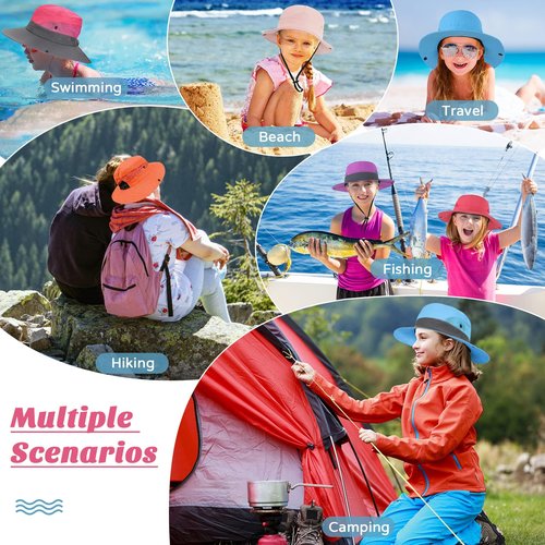 Zando Kids Sun Hat Girls with Ponytail Hole UPF 50+ Kids Bucket Hat Girls Wide Brim Fishing Safari Hats for Summer Beach Cap Big Kids Solid Pink 8-12 Years