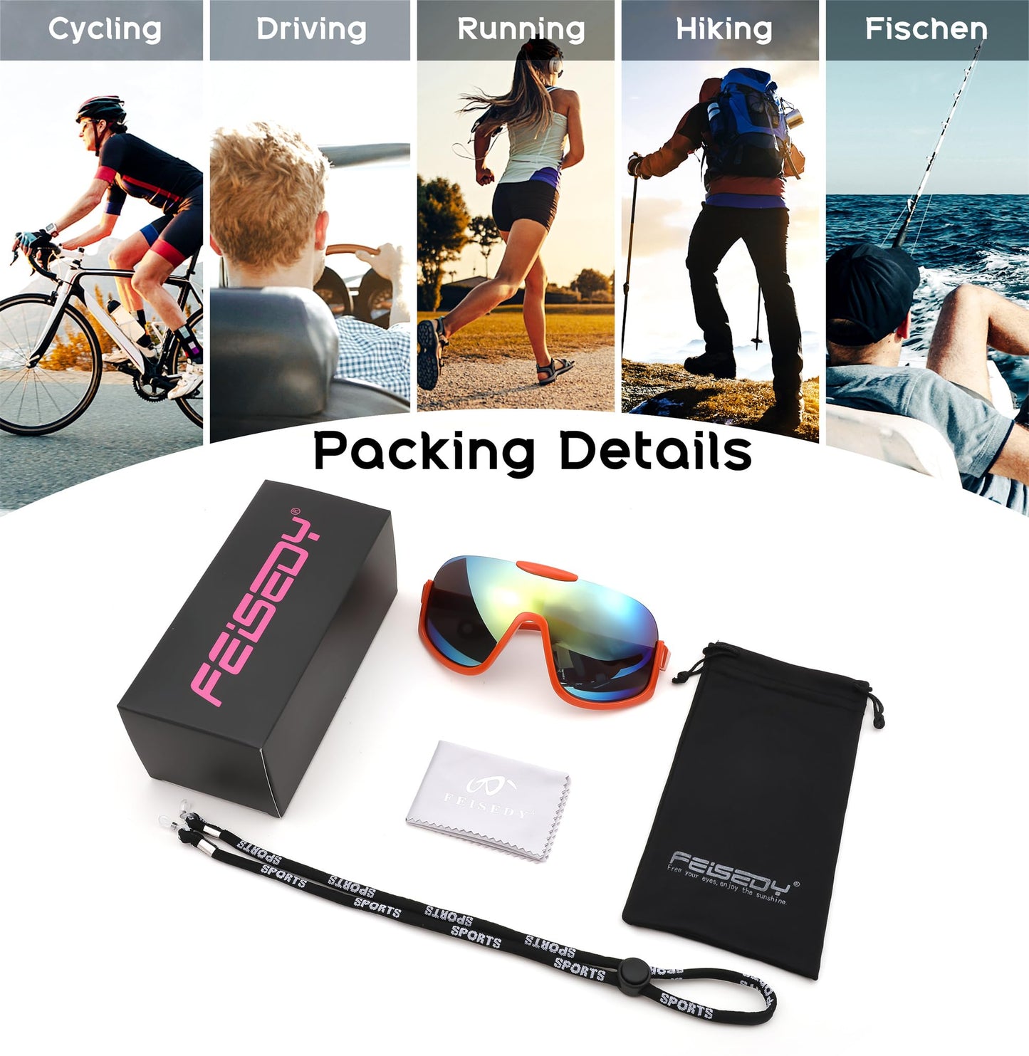 FEISEDY Sunglasses Men Women Oversized Fashion Sports Baseball Fishing Skiing Running Golf Adults Teens Half Frame B0012