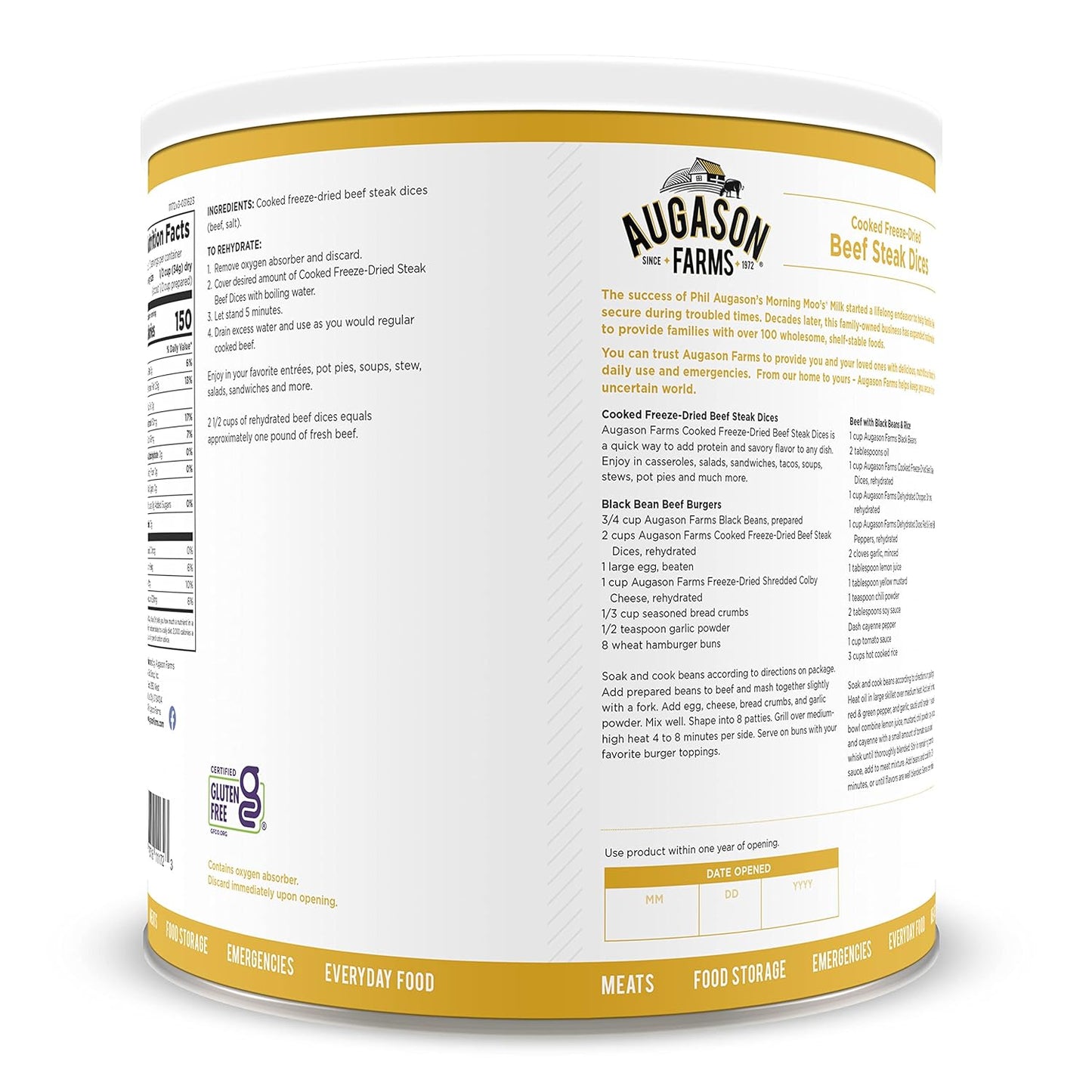 Augason Farms Freeze Dried Precooked Beef Steak Dices Can, Emergency Food Supply, Everyday Meals, 13 Servings