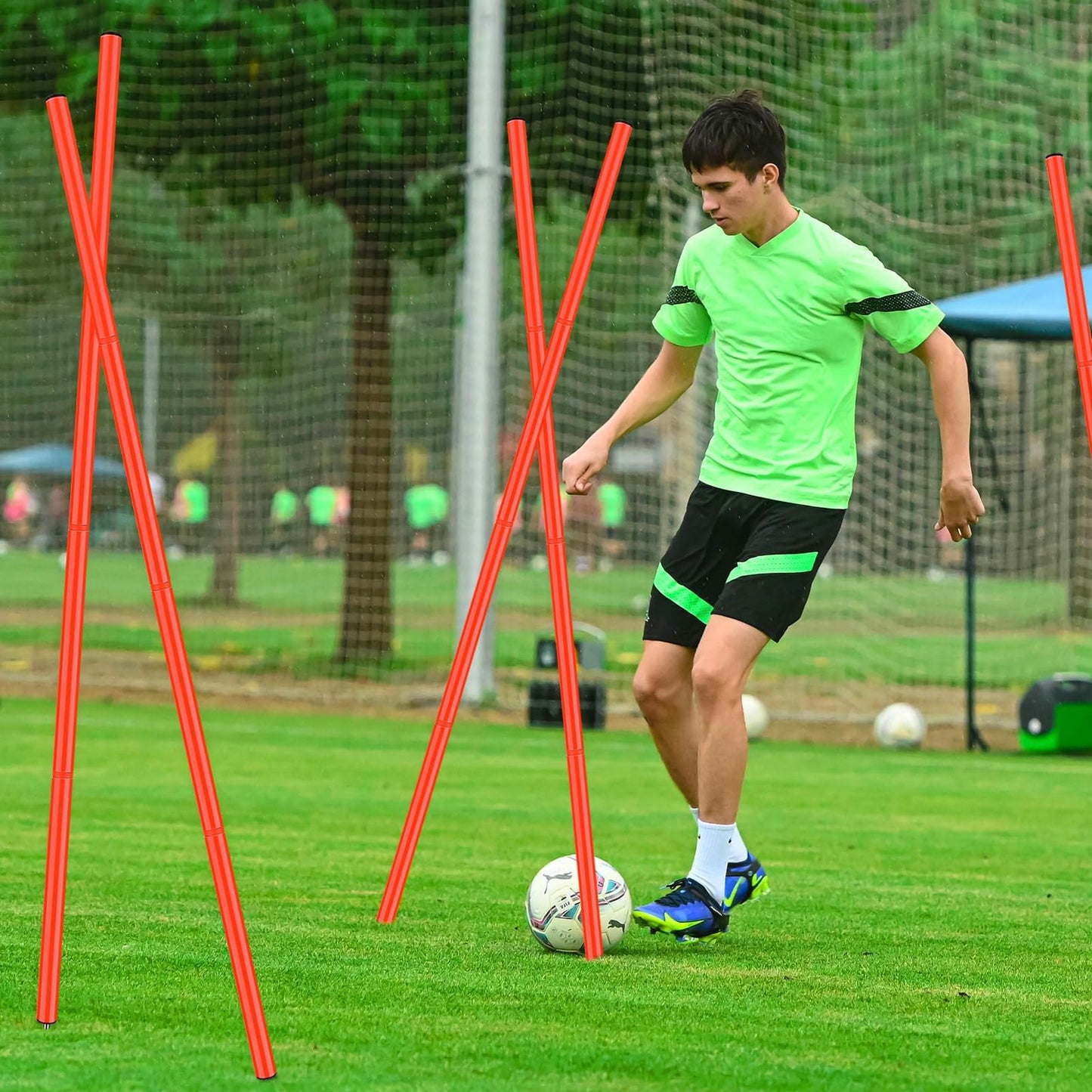 TOBWOLF 6PCS 6FT Adjustable Soccer Agility Training Poles, Slalom Training Agility Pole Set, Detachable Sports Training Speed Sticks, Outdoor Speed & Agility Turf Training Poles for Soccer Drills