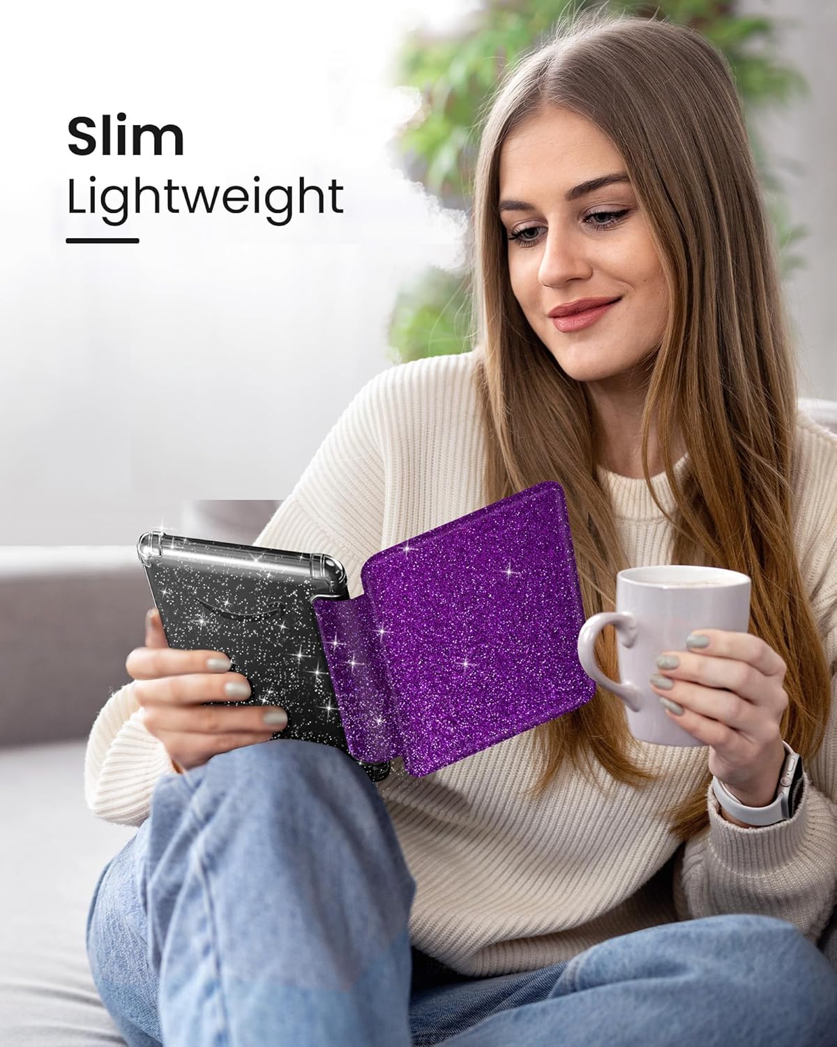 MoKo Case for All-New 7" Kindle Paperwhite 2024 12th Gen&Kindle Colorsoft Signature Edition 2024,Ultra Clear Soft Flexible Glitter TPU Back Cover Light Shell with Auto Wake/Sleep, Glitter Purple