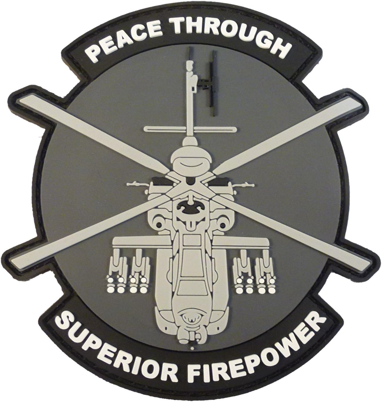 AH-64 Apache Helicopter PVC Patch [Black Grey White] Compatible with Velcro Patches for Backpacks,Hat Patches,PVC Patches,Patches for Caps,Plate Carrier Patches,Molle Patches,Patches for Hats