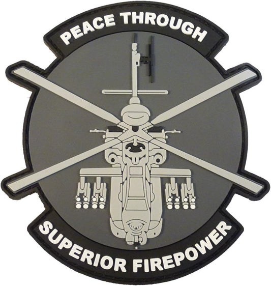 AH-64 Apache Helicopter PVC Patch [Black Grey White] Compatible with Velcro Patches for Backpacks,Hat Patches,PVC Patches,Patches for Caps,Plate Carrier Patches,Molle Patches,Patches for Hats