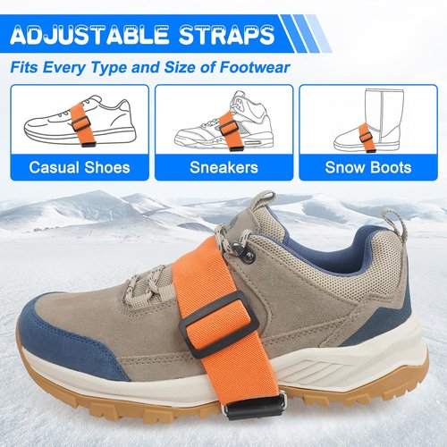 Ice Cleats Mid-Sole Traction Cleats Crampons Anti Slip Cleats for Shoes and Boots 7 Tungsten Studs Snow Grippers with Adjustable Straps Winter Walking on Ice (M- 1 Pair)