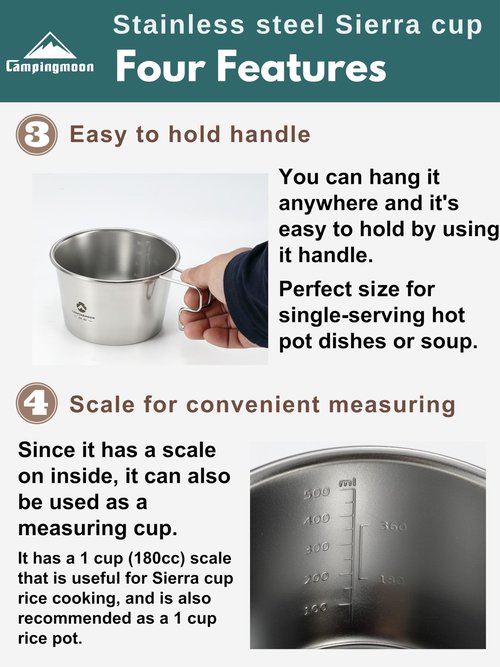 CAMPINGMOON Deep Sierra Cup 600ml Outdoor Camping Stainless Steel Sierra Cup Deep S369