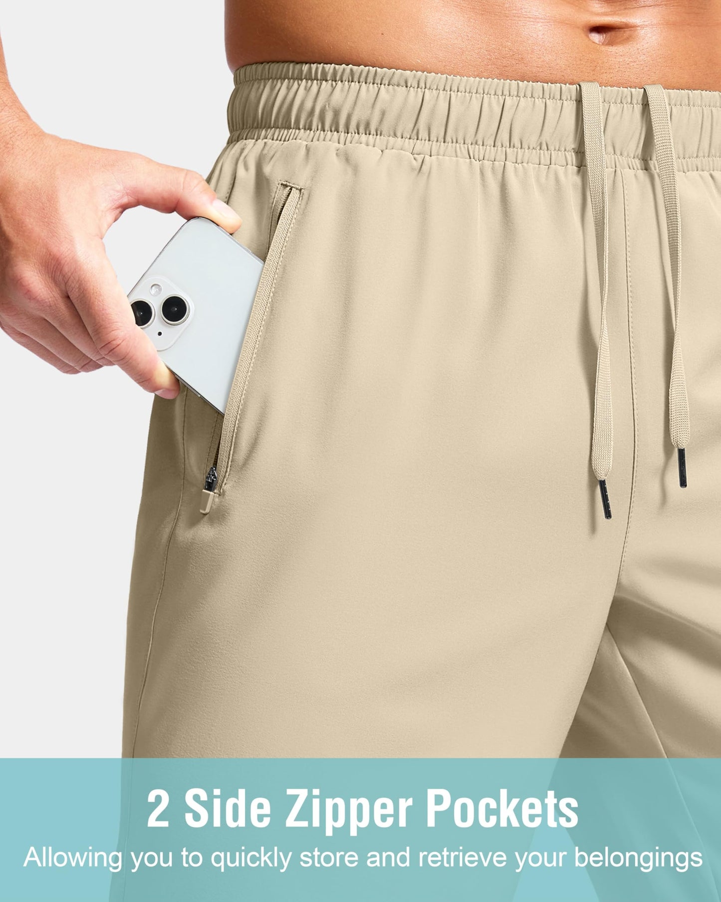 G Gradual Men's Athletic Running Shorts with Zipper Pockets Quick Dry 7"/ 5"/ 9" Workout Gym Shorts for Basketball Hiking(Khaki,7XXXL)
