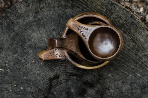 Barebones Kuksa Wooden Drinking Cup - Unique Acacia Mug with Nordic Style, Ergonomic Handle, Food-Safe Coating and Leather Cord - Versatile, Sustainable for Camping or Home (4 oz)