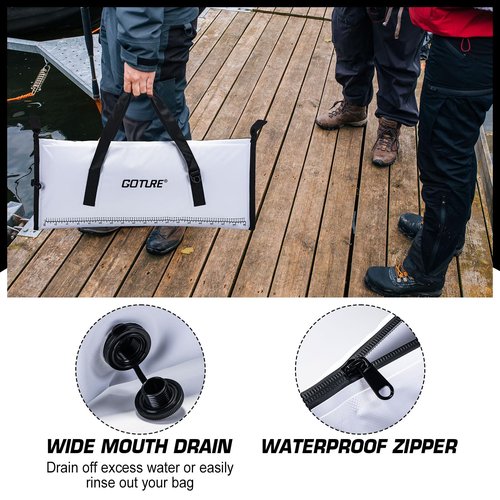 Goture Insulated Fish Cooler Bag, Leakproof Fish Kill Bag, Waterproof Fish Bag with Carry Handle and Strap, Portable Large Fishing Cooler Bag with Drain Plug, Keep Ice Cold All Day, 40inx16.5in