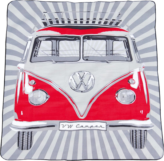 BRISA VW Collection - Volkswagen Picnic Cuddle Throw Blanket T1 Bus Campervan (Samba Stripes/Blue/200x150cm/59x78.7 in.)