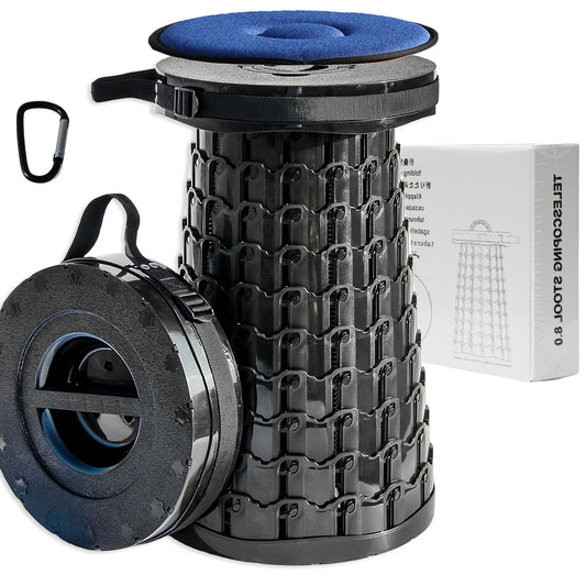 ALEVMOOM 2025 XXL 19.7" Collapsible Stool with Cushion, Capacity 1000lbs Portable Stools for Adults Heavy Duty, Adjustable Height Telescoping Folding Stool, for Outdoor Camping Travel Hiking Fishing