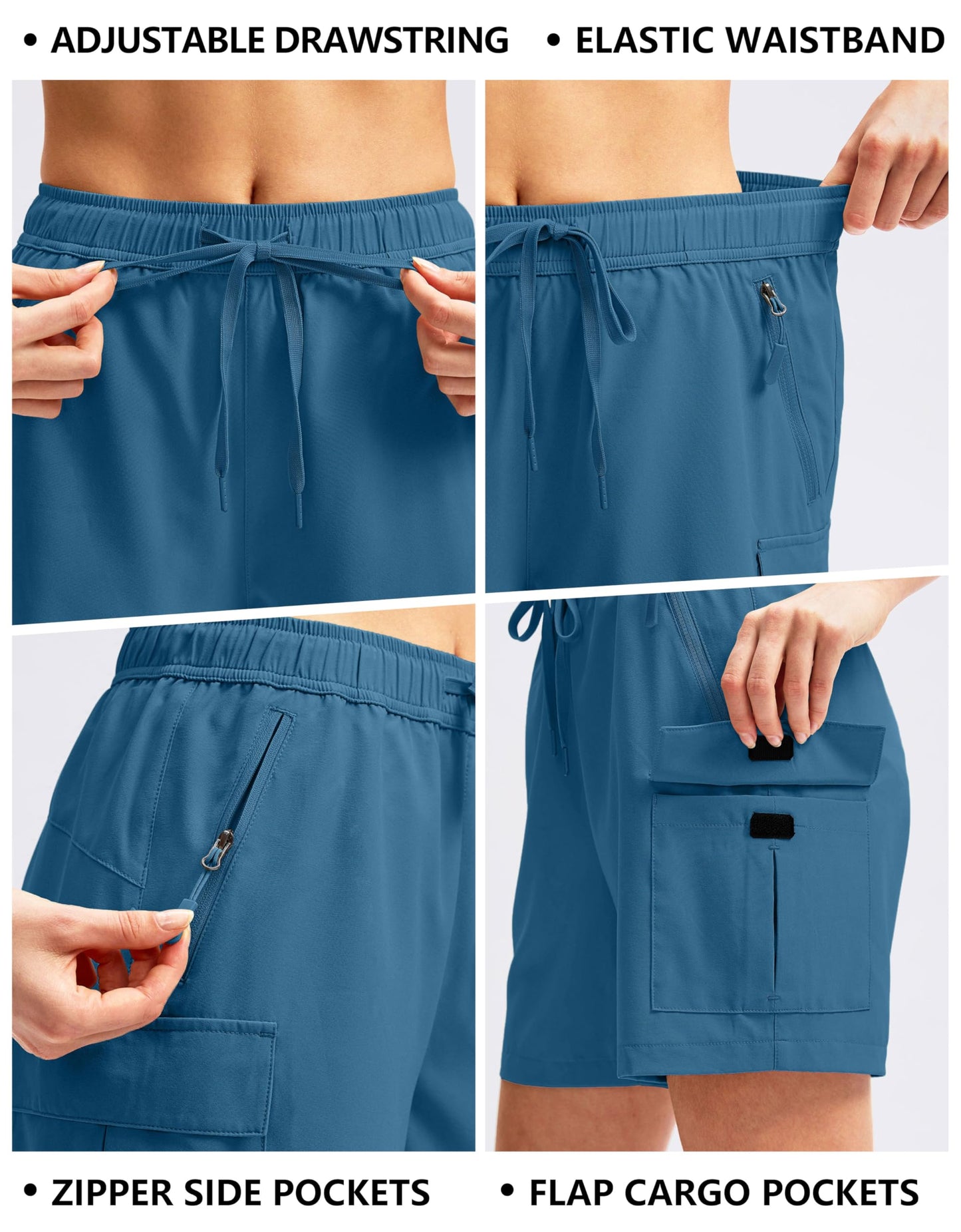 SANTINY Women's 5''/ 7''/9'' Hiking Cargo Shorts Quick Dry Lightweight Summer Shorts for Women Athletic Golf Zipper Pockets(Blue_L)