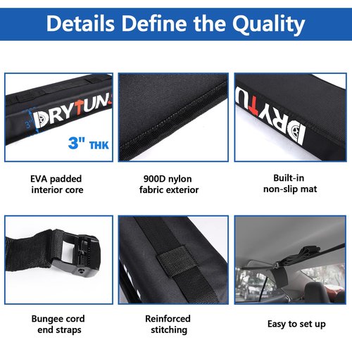 Drytuns Surfboard Rack for Car, Paddle Board Car Rack, Surf Racks for Cars, Universal Soft Roof Racks for Kayak SUP Canoe, Complete Set