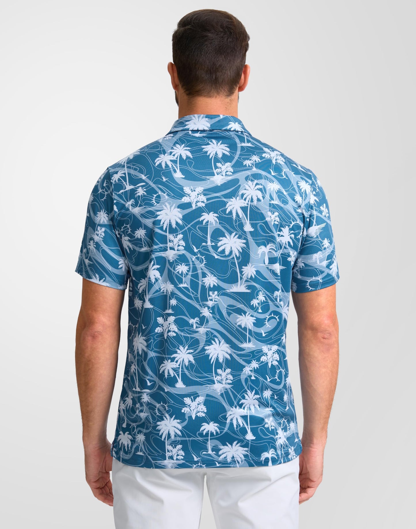 Obla Mens Golf Polo Shirts Short Sleeve Dry Fit Casual Print Collared Golf Shirts Wicking for Men(Blue Coconut Beach_S)