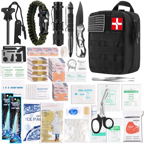 Survival First Aid Kit, Molle Medical Pouch 288PCS Outdoor Emergency Survival Gear and Equipment for Hiking Camping Hunting Car Boat Home Travel and Adventures, Gift for Him Men (Black)