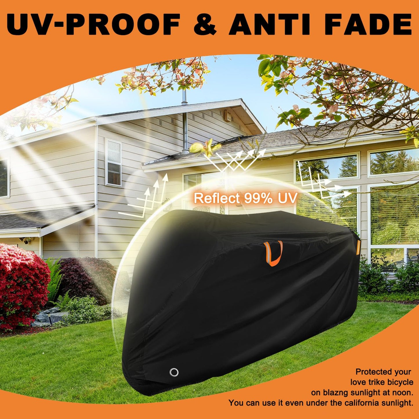 Adult Tricycle Cover Outdoor Storage Waterproof ,Heavy Duty Anti-UV 420D Tearproof Bike Covers Fit for Electric Trike,3 Wheels eTrike Bicycle, All Weather Use,Windproof Buckle,Lock Hole