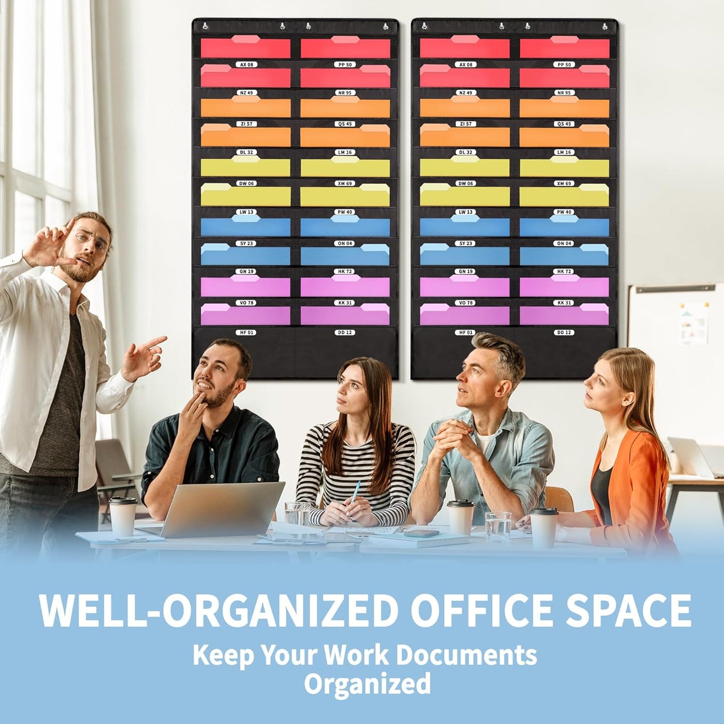 Annecy 10 Pockets Hanging Wall File Organizer, Black Storage Pocket Chart for File Folder and Paper, Space Saver for Office and Classroom, with Wall Hangers, Over The Door Hooks, Labels