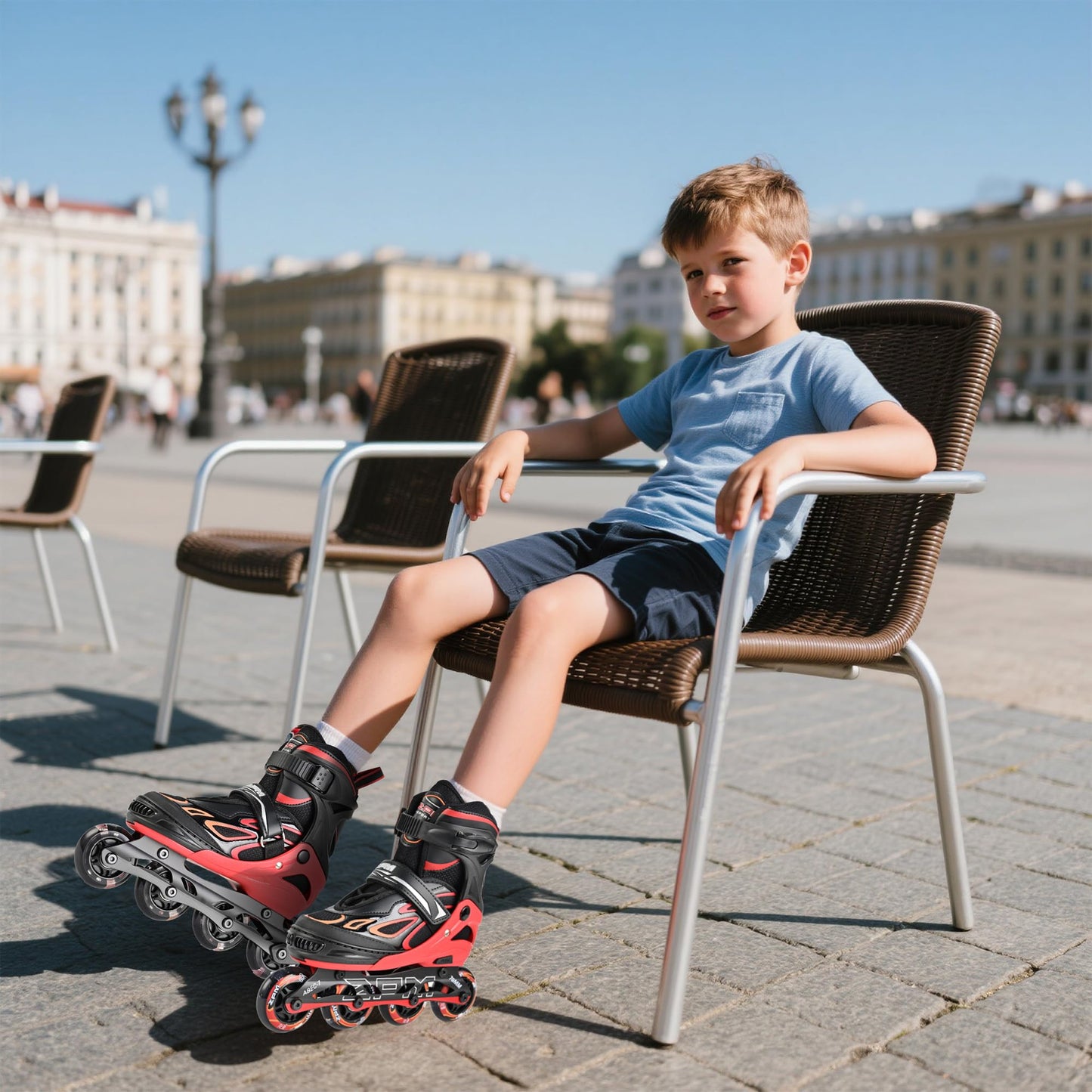 2PM SPORTS Vinal Inline Skates for Girls Boys Kids Ages 5-8 8-12 with Adjustable Illuminating Wheels, Inline Roller Skates for Youth Women Men - Red Large