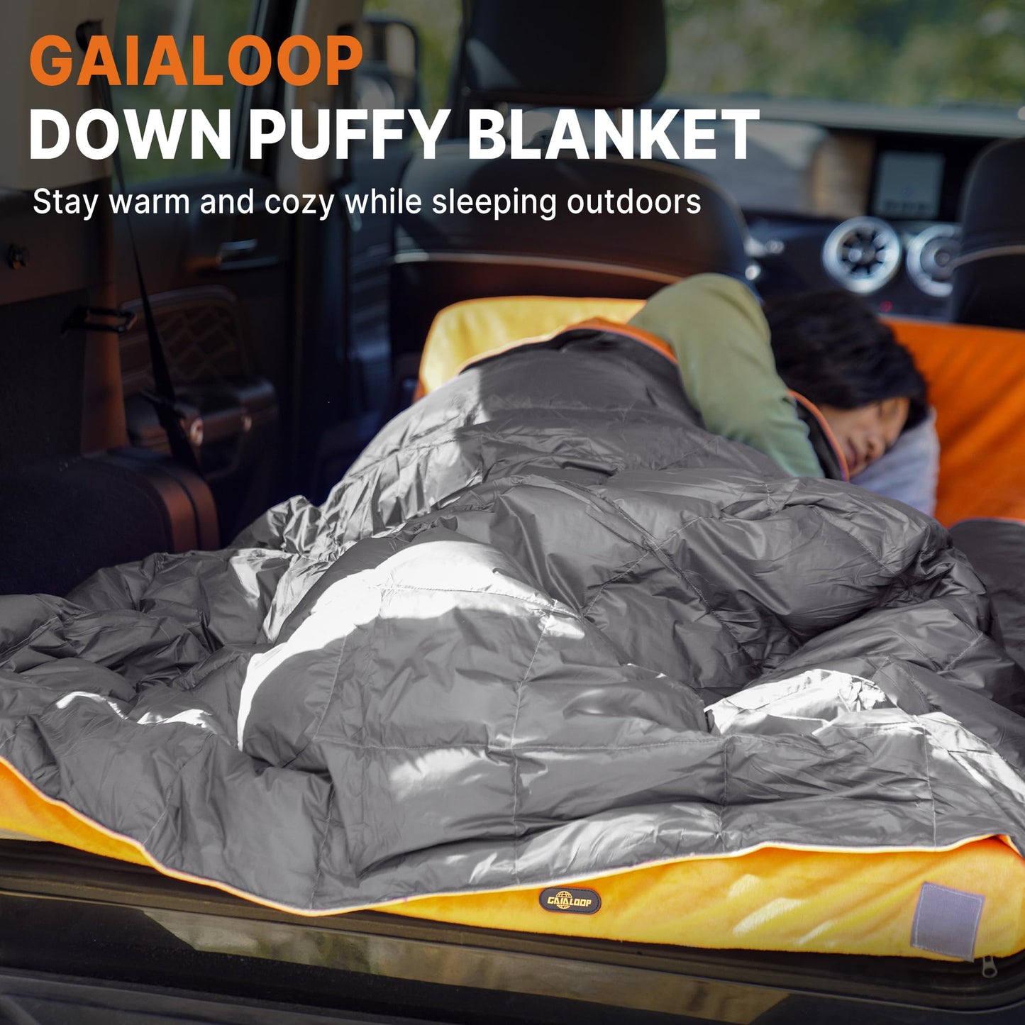 Gaialoop Down Puffy Blanket for Car Camping Outdoor Travel Backpacking, Duck Down Lightweight Portable Soft Warm Cozy Camping Blanket Quilt, 53"x78", Light Gray