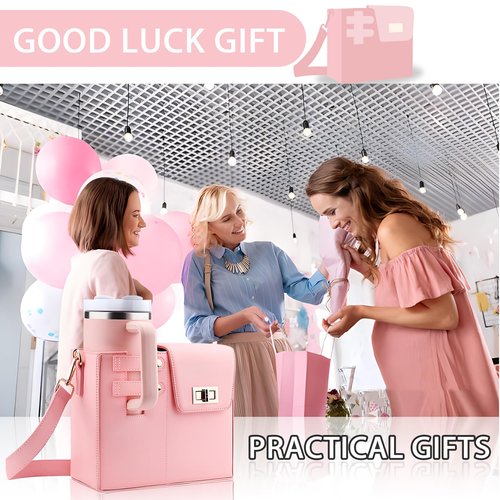 Outdoor Portable Crossbody Water Cup Storage Bag Crossbody Cup Holder Bag Multifunctional Leather Water Bottle Holder with Adjustable Shoulder Strap (Pink)