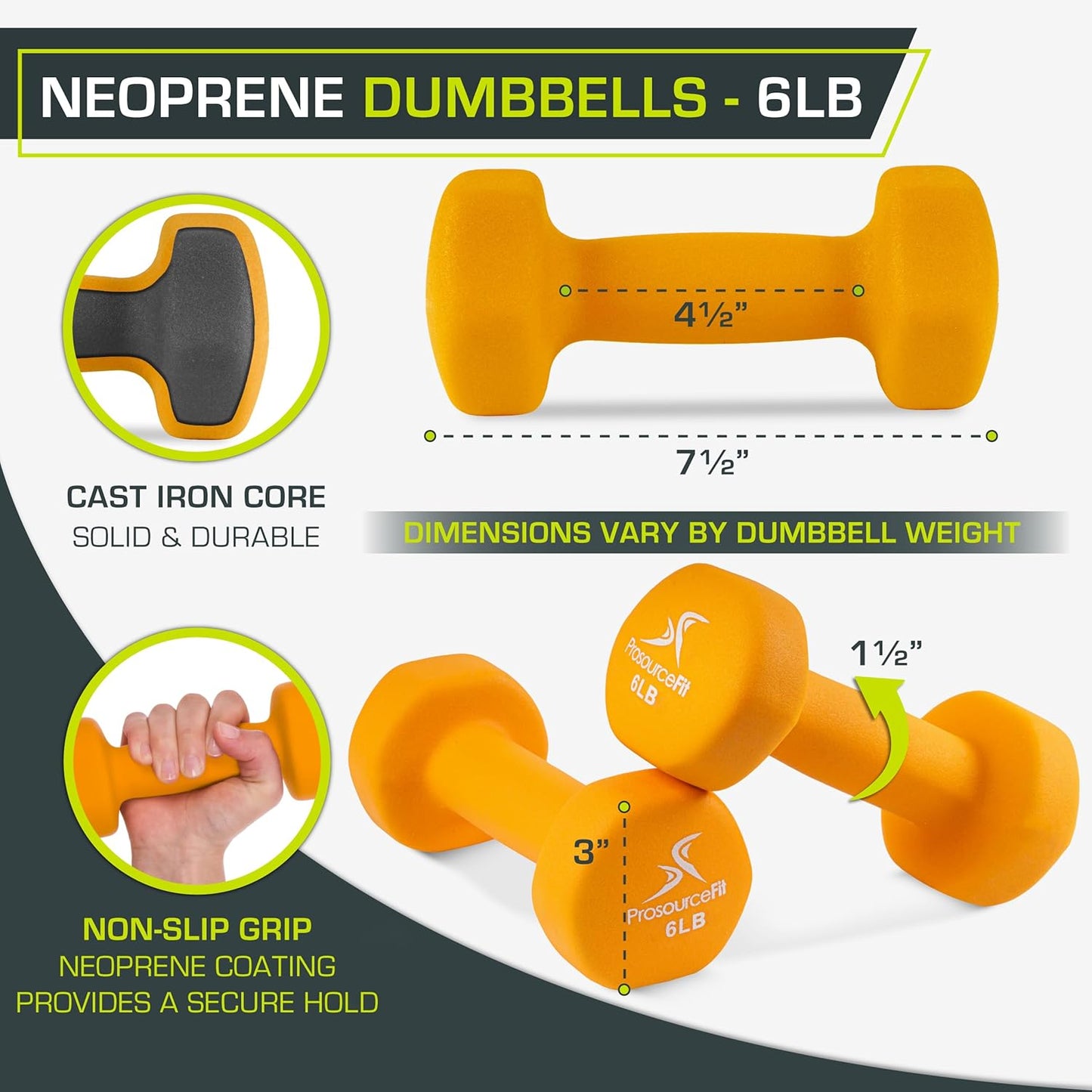 ProsourceFit Neoprene Dumbbell Coated for Non-Slip Grip, 10 lb
