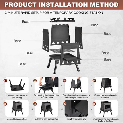 Wood Burning Stove, Camping Wood Stove, Small Portable Cast Iron Wood Stove: Compact Outdoor Cooking Solution with Carrying Bag (Small)