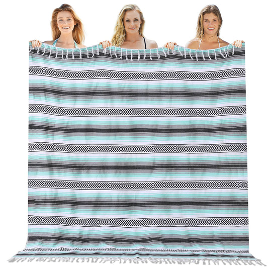 Genovega Mexican Throw Blanket Lightweight Serape Outdoor Extra Large Picnic Camping Blanket Beach Blanket Turkish Towel Sandproof Honeymoon Gift Fast Dry XL Compact Tent Gadgets 60" x 78" Mint