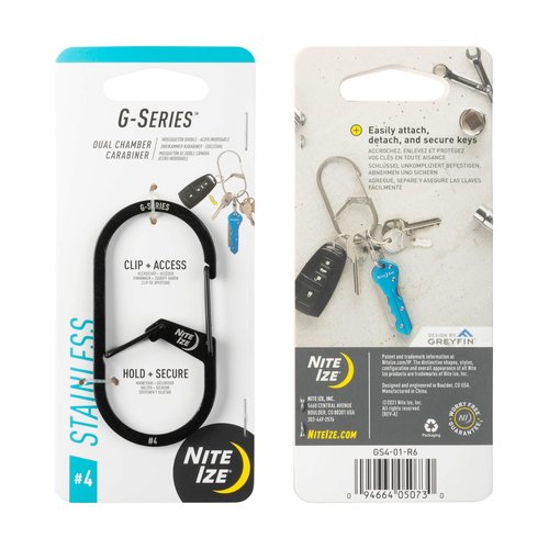 Nite Ize G-Series Dual Chamber Carabiner - Heavy-Duty Key Organizer Carabiner Clip - Dual Chamber Carabiner with Wire Gate Closure - Black, Size 4 (4 Pack)