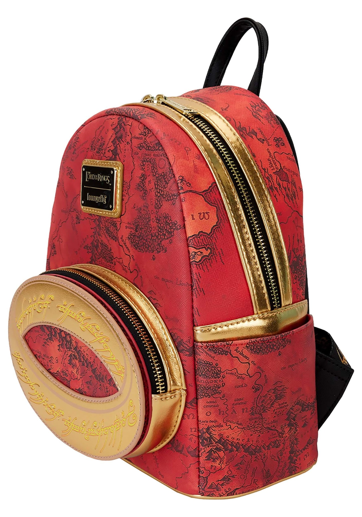 Loungefly WB Lord of The Rings The One Ring Mini Backpack | Red Map of Middle Earth Adult Fashion Bag Standard