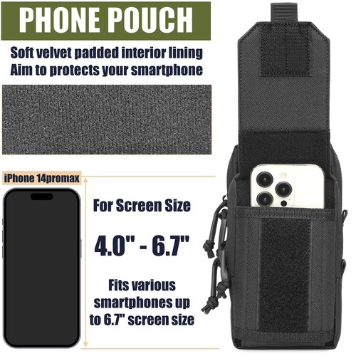 MOZETO Tactical Molle Pouch, Large Mobile Phone Belt Pouch Water-Resistant Utility Black Molle Pouches for Vest