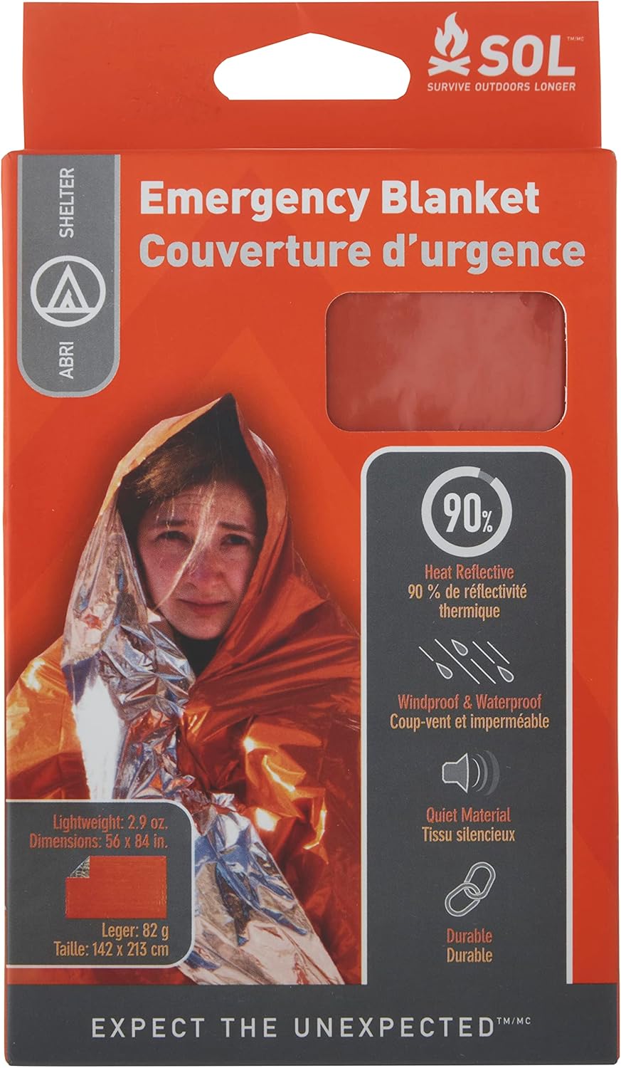 S.O.L. Survive Outdoors Longer Emergency Blanket, Model Number: BMC0140-1222
