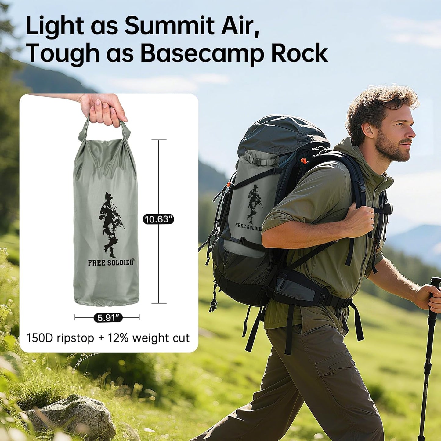 FREE SOLDIER Waterproof Portable Tarp Multifunctional Outdoor Camping Traveling Awning Backpacking Tarp Shelter Rain (Brown 10×10.5ft)